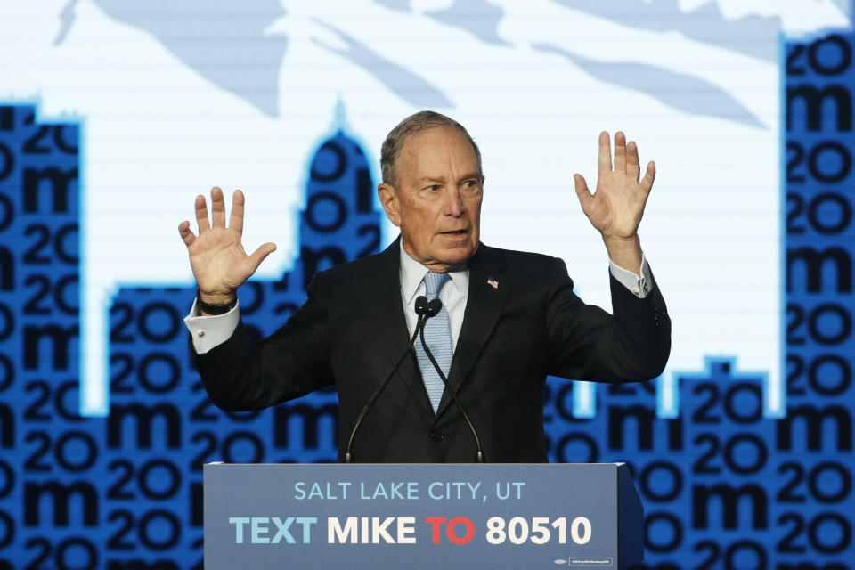 Democratic presidential candidate and former New York City Mayor Michael Bloomberg speaks during a campaign event on Feb. 20, 2020, in Salt Lake City.&nbsp; (Photo: AP Photo/Rick Bowmer)