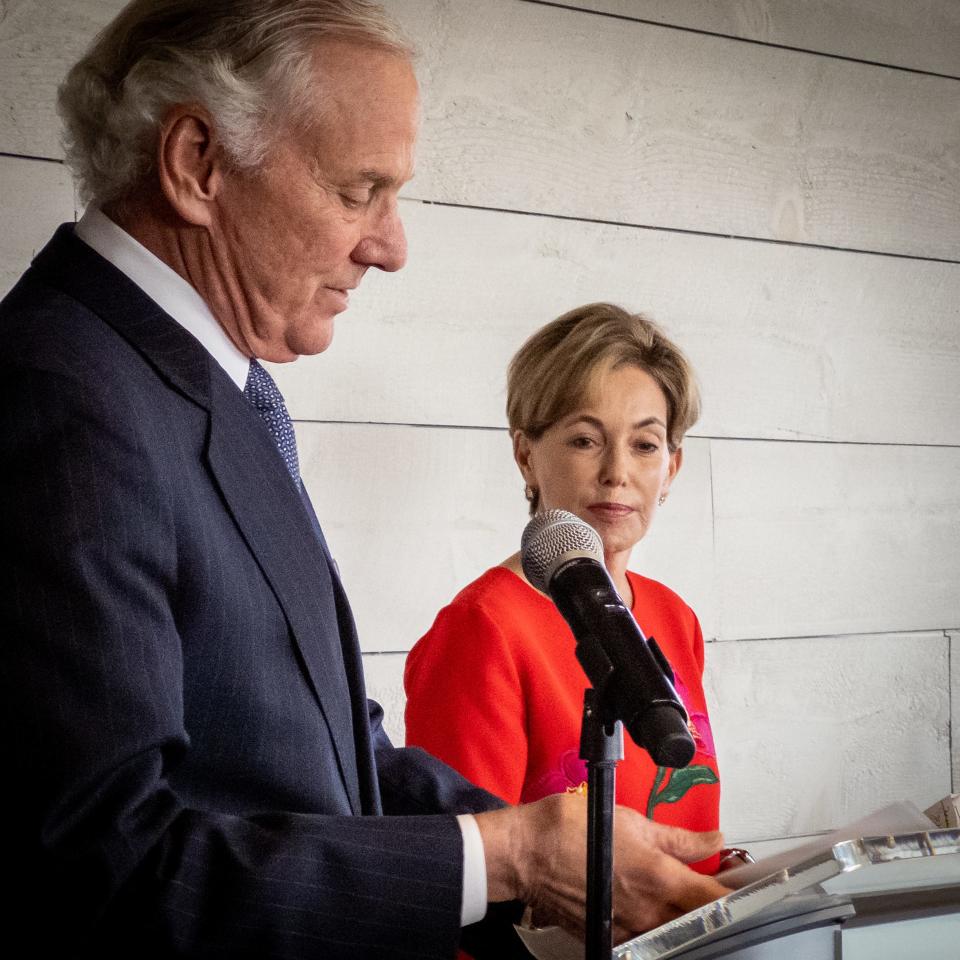 Gov. Henry McMaster reads the proclamation as he presents Velda Hughes with the Order of the Palmetto, South Carolina's highest civilian honor. Dec. 15, 2022 in Greenville.