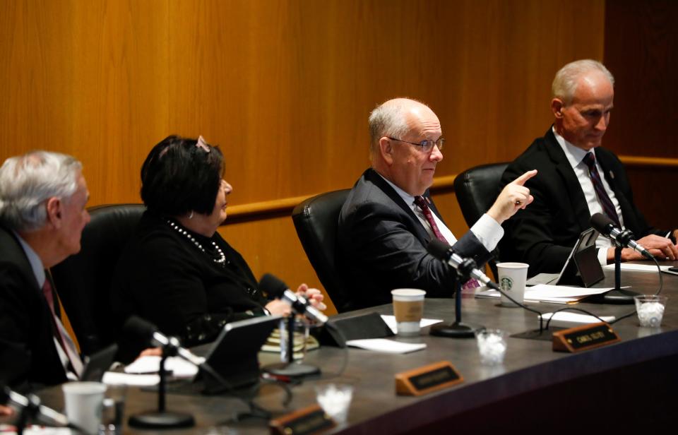 MSU President Clif Smart speaks during a Board of Governors meeting in February.