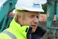 Britain's Prime Minister Boris Johnson visits the Speller Metcalfe's building site in Dudley