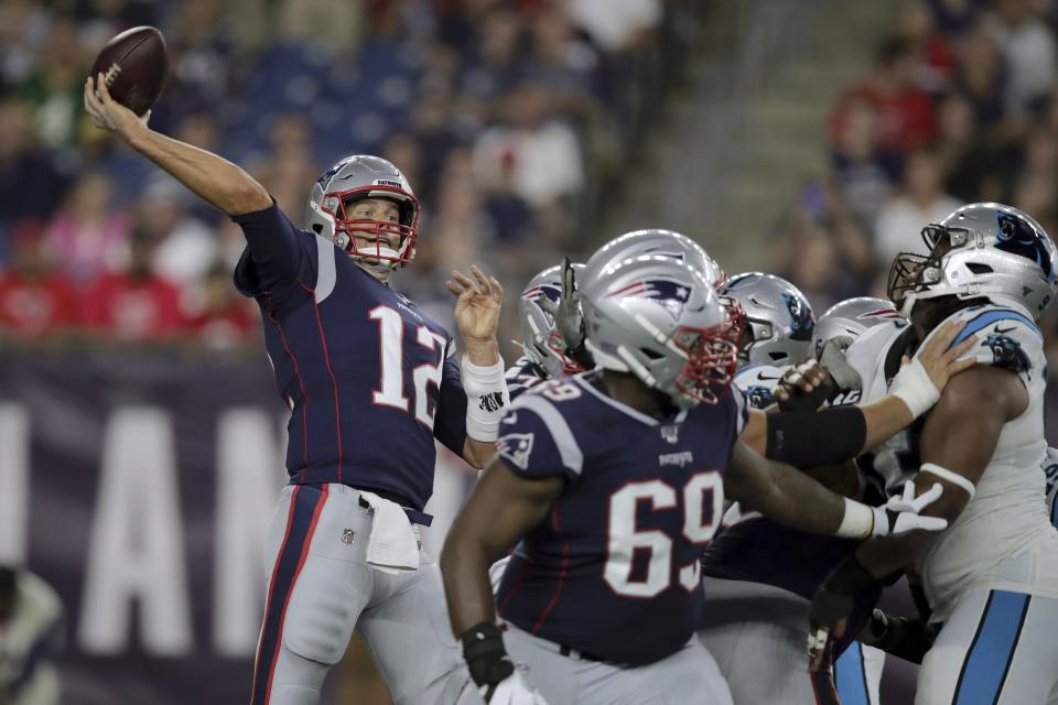 The Buccaneers aren't worried about Tom Brady's arm strength. (AP Photo/Charles Krupa)