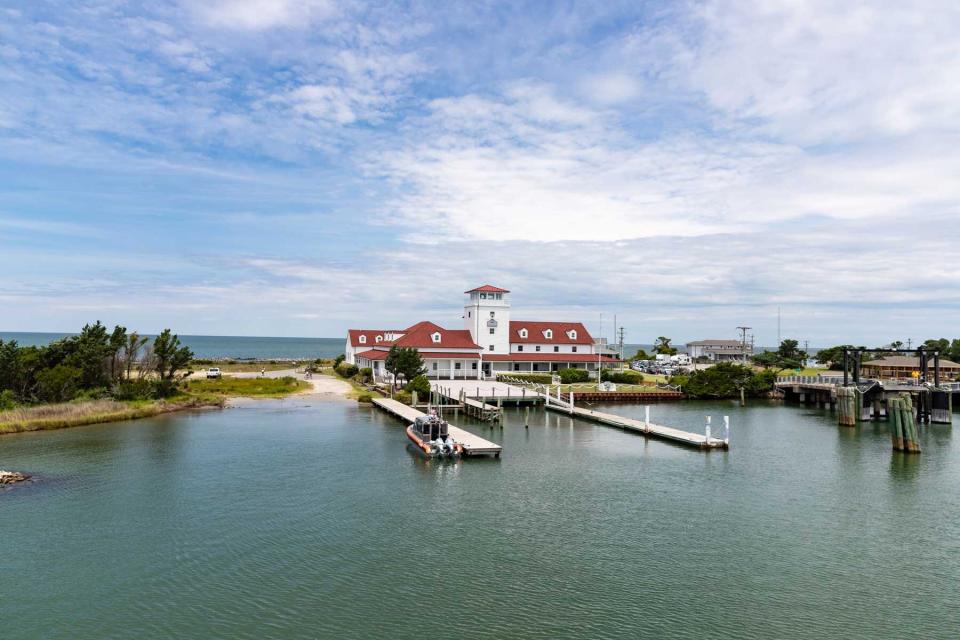 The ferry dock and entrance to the harbor on Ocracoke island, North Carolina.