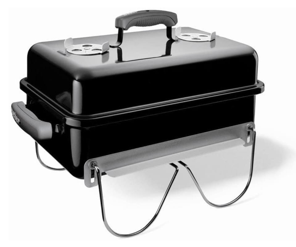 Weber Charcoal Go-Anywhere BBQ Grill in black with stainless steel accents (Photo via Amazon)