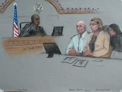 Former Anglo Irish Bank CEO David Drumm sits with his attorney Tracy Miner in federal court in Boston, Massachusetts, October 13, 2015, in this sketch provided by Jane Collins. REUTERS/Jane Collins