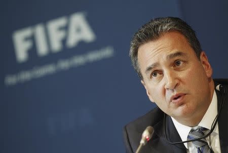 Michael J. Garcia attends a news conference at the at the Home of FIFA in Zurich July 27, 2012. REUTERS/Michael Buholzer