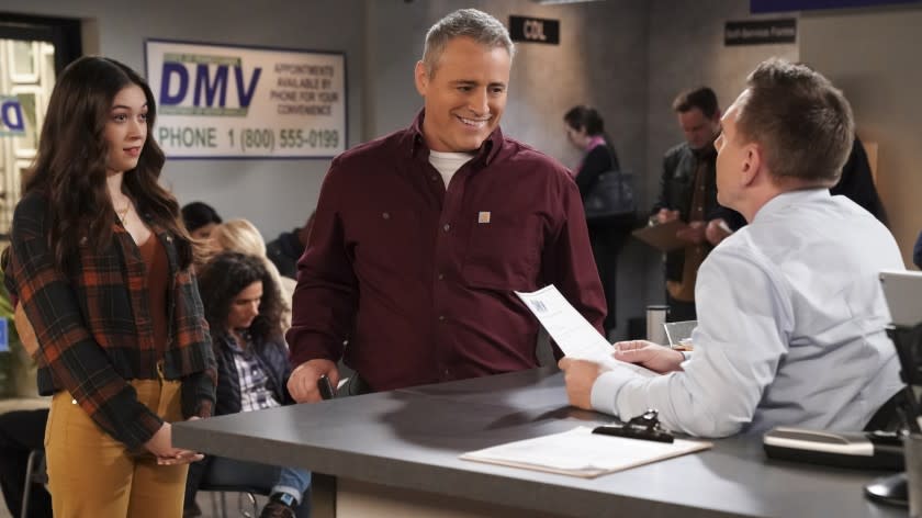 Man With a Plan -- CBS TV Series, "Driving Miss Katie" -- Adam has trouble helping Katie prepare for her driving test. Also, Don turns to Lowell for help romancing Marcy, on MAN WITH A PLAN, Thursday, June 4 (8:31-9:01 PM, ET/PT) on the CBS Television Network. Pictured (L-R): Grace Kaufman as Kate and Matt LeBlanc as Adam. Photo: Sonja Flemming/CBS ©2019 CBS Broadcasting, Inc. All Rights Reserved Grace Kaufman and Matt LeBlanc in "Man With a Plan" on CBS.