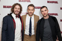 <p>Reynolds (center) found critical and commercial success as Deadpool in 2016. He and co-stars TJ Miller (left) and Ed Skrein (right) attend a fan event in London on Oct. 28, 2016. (Photo: Grant Pollard/Invision/AP) </p>