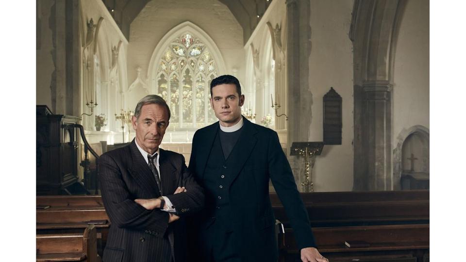 Tom Brittney and Robson Green as Will Davenport and Geordie Keating in Grantchester 