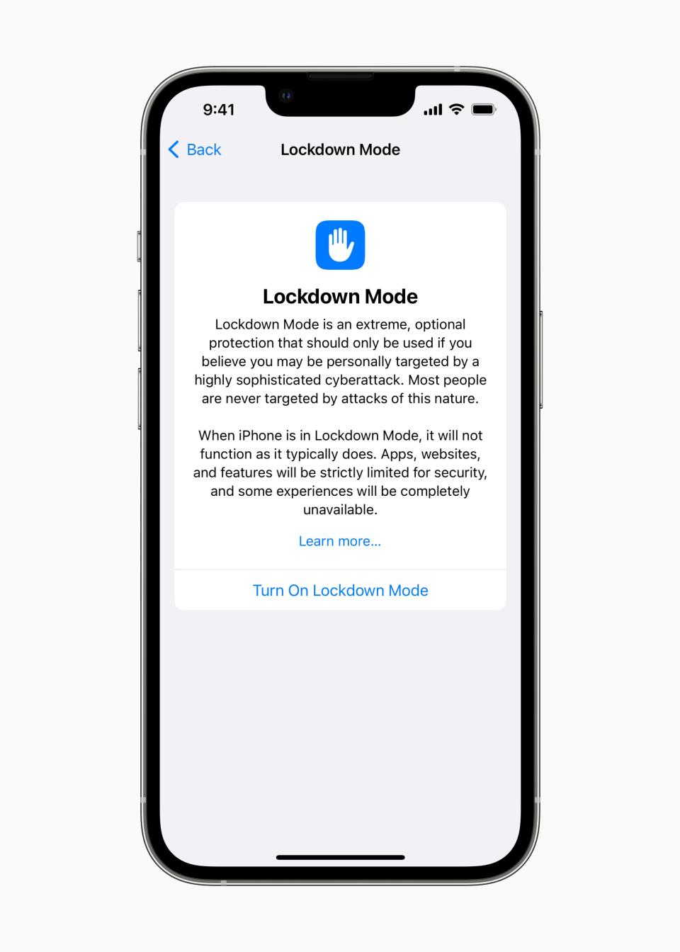 蘋果「Lockdown Mode」提供5項保護功能。（翻攝自蘋果官網）