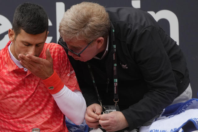 Serbia's Novak Djokovic shouts during the quarter final match against  Denmark's Holger Rune at the Italian Open tennis tournament, in Rome,  Wednesday, May 17, 2023. (AP Photo/Gregorio Borgia Stock Photo - Alamy