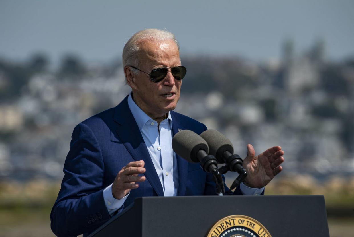 President Joe Biden speaks about climate change at Brayton Point in Somerset, Mass., on July 20, 2022. <a href="https://www.gettyimages.com/detail/news-photo/president-joe-biden-addresses-the-crowd-and-gathered-media-news-photo/1242019289" rel="nofollow noopener" target="_blank" data-ylk="slk:Joseph Prezioso/Anadolu Agency via Getty Images;elm:context_link;itc:0;sec:content-canvas" class="link ">Joseph Prezioso/Anadolu Agency via Getty Images</a>