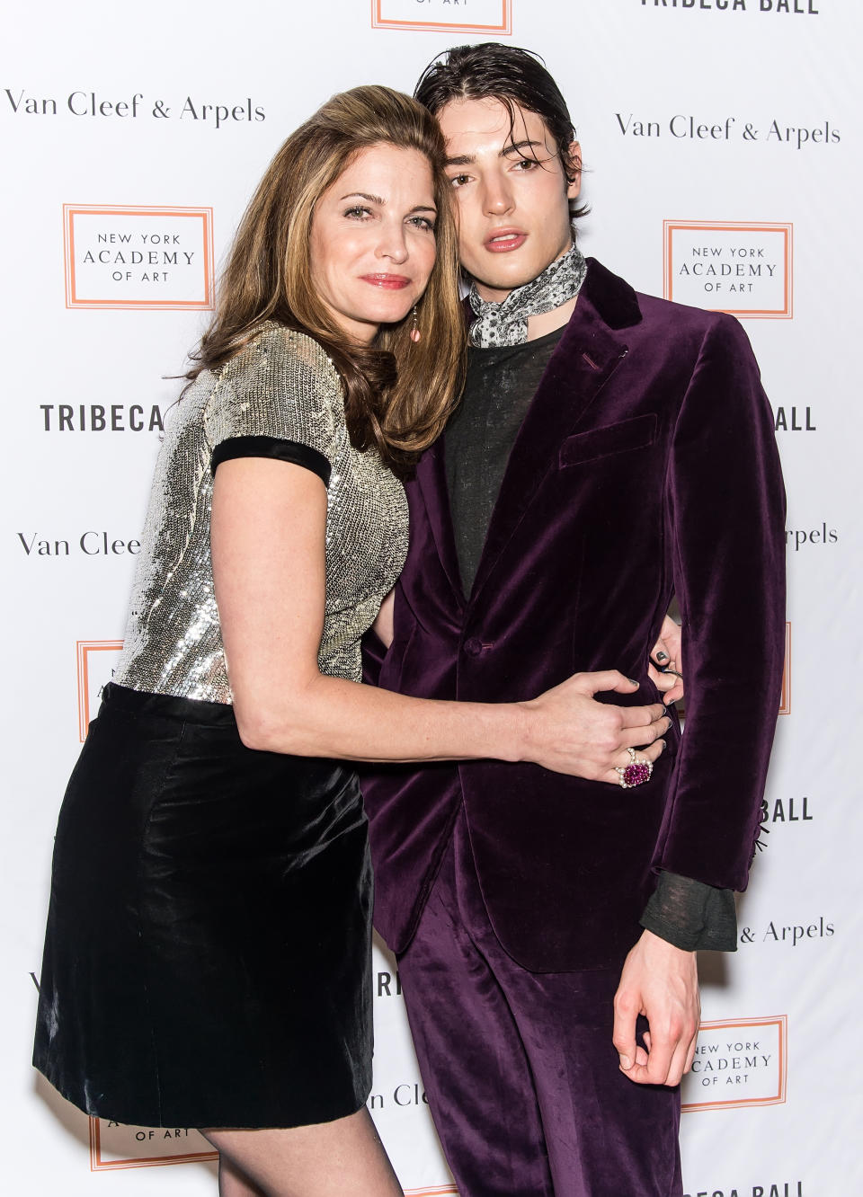 Model Stephanie Seymour and son Harry Brant attend the 2015 Tribeca Ball at New York Academy of Art on April 13, 2015 in New York City.  