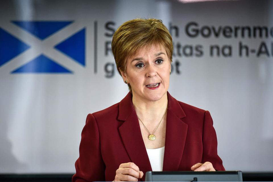 First Minister Nicola Sturgeon speaking at a coronavirus briefing at St Andrews House in Edinburgh. (PA)