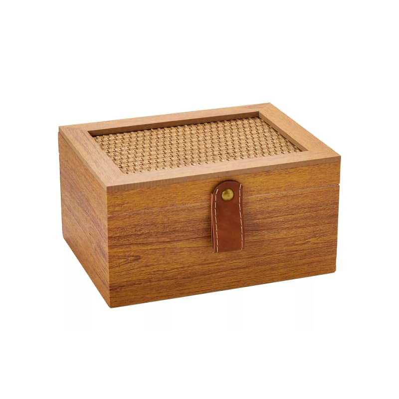 7.8" Wood Woven Storage Box