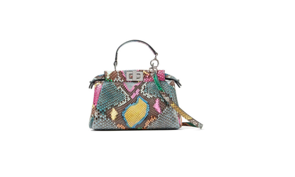 <p>Fendi Peekaboo micro python bag, $2,500, <a href="https://www.net-a-porter.com/us/en/product/639298/fendi/peekaboo-micro-python-shoulder-bag" rel="nofollow noopener" target="_blank" data-ylk="slk:Net-A-Porter;elm:context_link;itc:0;sec:content-canvas" class="link ">Net-A-Porter</a></p>