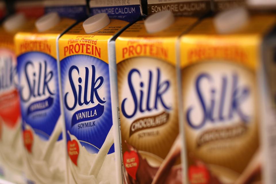 Soy milk by the brand Silk is one option for plant-based milk.