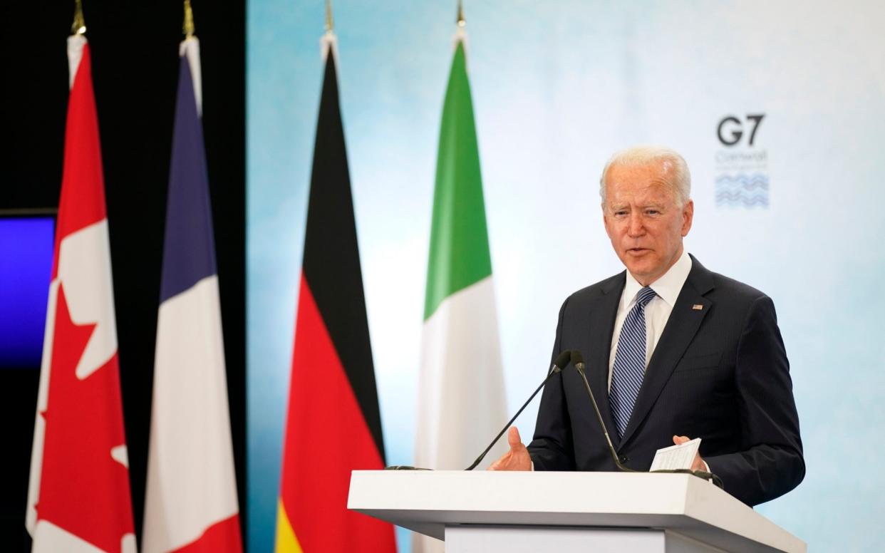 President Joe Biden speaks during a news conference after attending the G7 summit on Sunday - Patrick Semansky/AP