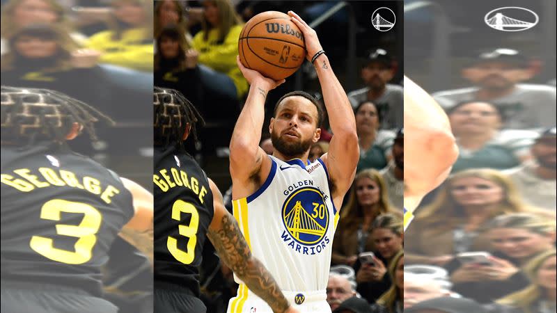 勇士柯瑞（Stephen Curry）末節甦醒砍進5顆三分彈率隊擊潰爵士。（圖／翻攝自勇士隊官方X）