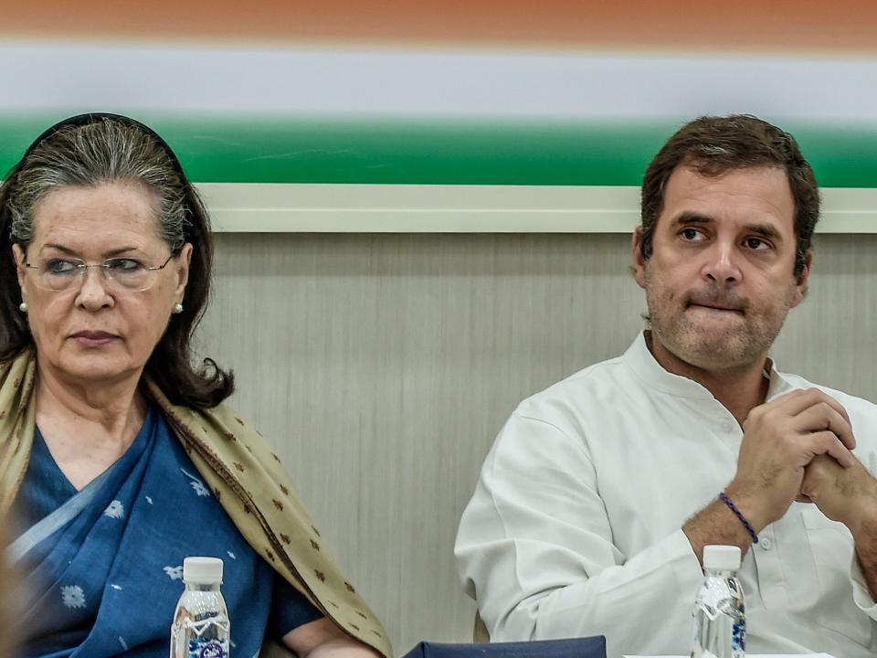 Sonia Gandhi and Rahul Gandhi at the Congress party headquarters