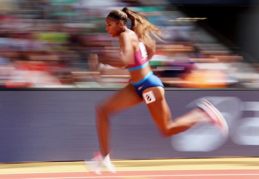 Gabrielle Thomas of Team United States competes in the Women’s 200m Heats during day five of the World Athletics Championships Budapest 2023 at National Athletics Centre on August 23, 2023 in Budapest, Hungary. (Photo by Steph Chambers/Getty Images)