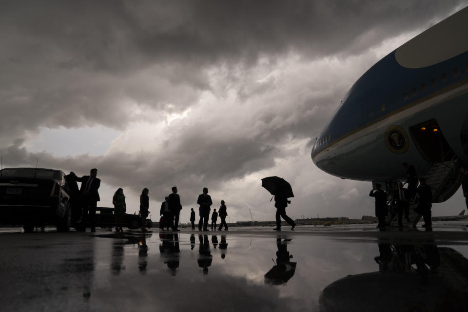 President Donald Trump walks to his vehicle after arriving at Fort Lauderdale-Hollywood International Airport for a fundraiser, Friday, July 10, 2020, in Fort Lauderdale, Fla. (AP Photo/Evan Vucci)