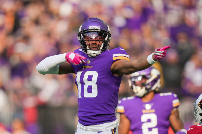 Justin Jefferson and the Vikings host the Cowboys during the late slate of NFL Week 11. (Brad Rempel-USA TODAY Sports)