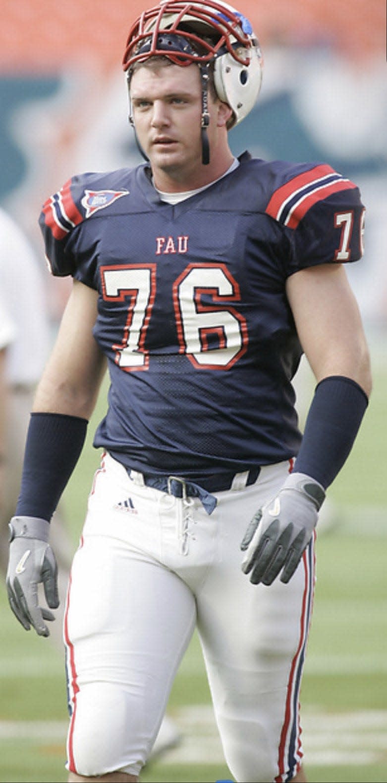 Kevin Fischer, offensive line coach for Boca High's football team, was a starting offensive tackle on the 2003 FAU Owls