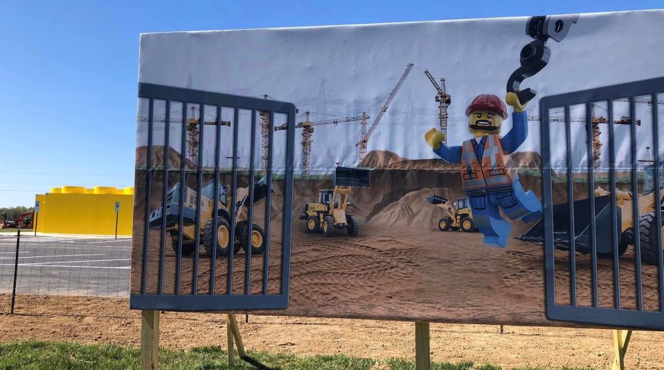 A new billboard and temporary Visitor Center in Chester at the site of what will be The LEGO Group's seventh manufacturing factory worldwide.