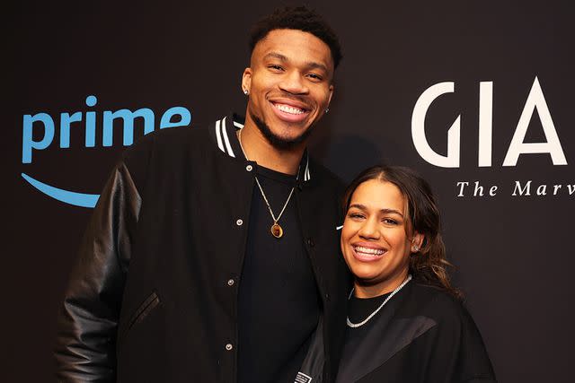 <p>Kevin Mazur/Getty</p> Giannis Antetokounmpo and Mariah Riddlesprigger attend "Giannis: The Marvelous Journey" World Premiere on February 17, 2024 in Indianapolis, Indiana.