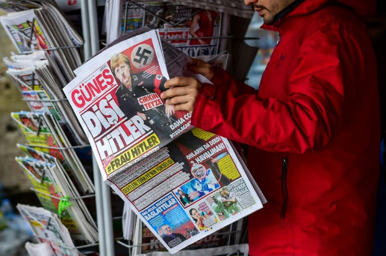 German Chancellor Angela Merkel has come under fire in Turkey, with the pro-government daily Gunes depicting her in a Nazi uniform on its frontpage on March 17