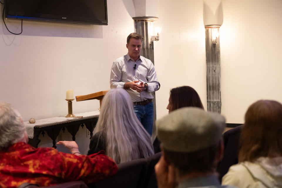 Democratic primary candidate for U.S. Senator Roland Gutierrez speaks about his common sense gun control Saturday in Amarillo.