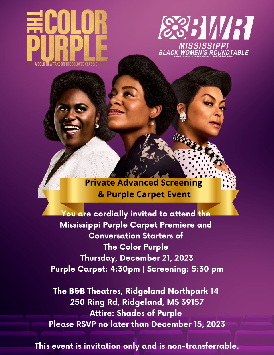 The Color Purple private screening flyer