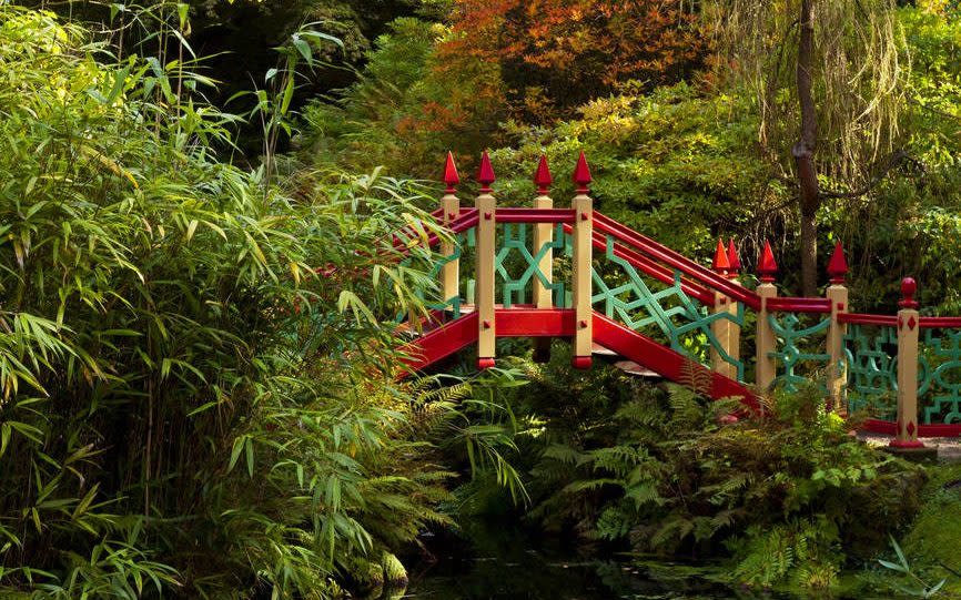 Bridge over pool Biddulph Grange Garden china best gardens visit summer - The National Trust Photolibrary