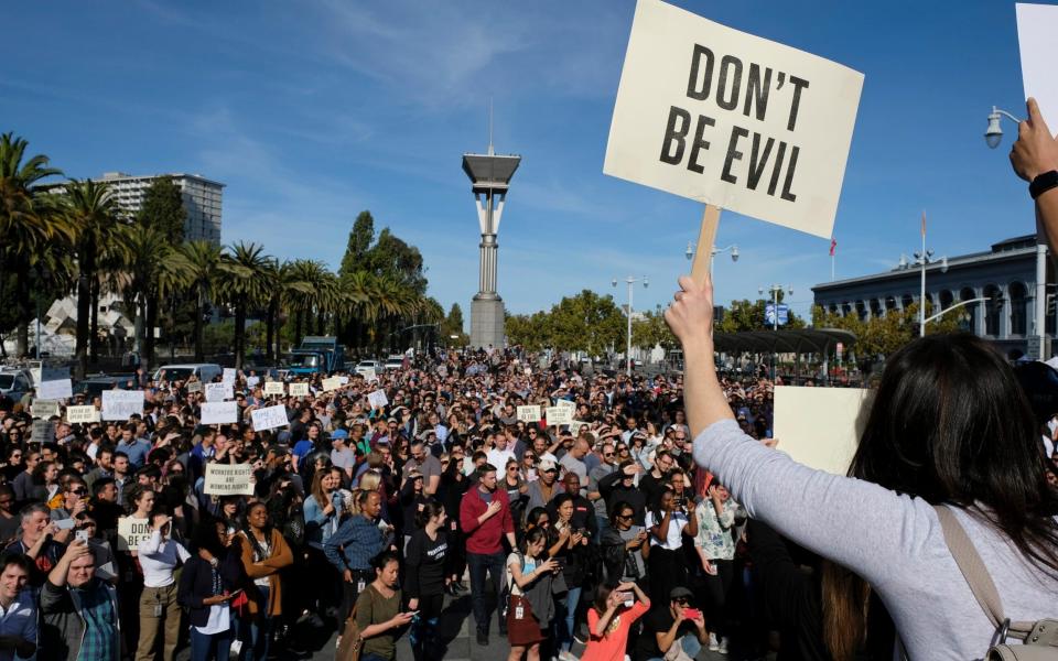 Google employees protested over claims executives were paid off to leave following sexual harassment claims - AP