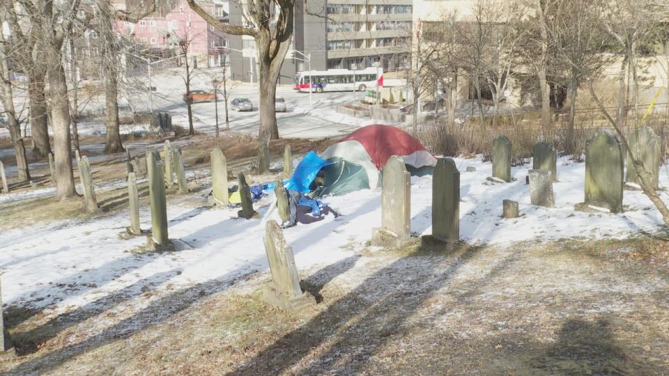 Tents are popping up all over Saint John, including here at the Loyalist Burial Ground. 