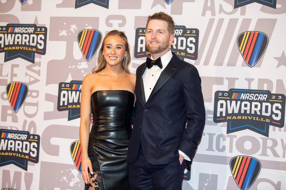 William Byron and Erin Blaney poses on the red carpet for the 2023 NASCAR Awards Banquet at the Music City Center in Nashville, Tenn., Thursday, Nov. 30, 2023.