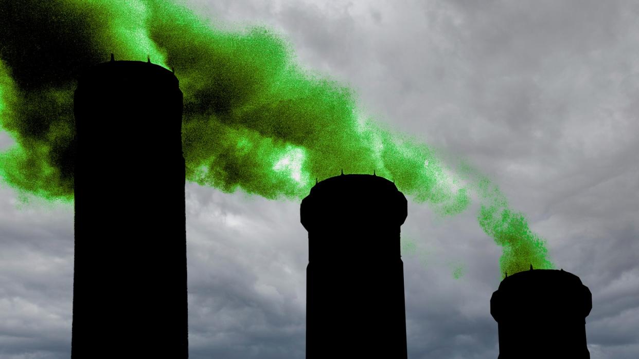  Factory spewing green smoke. 