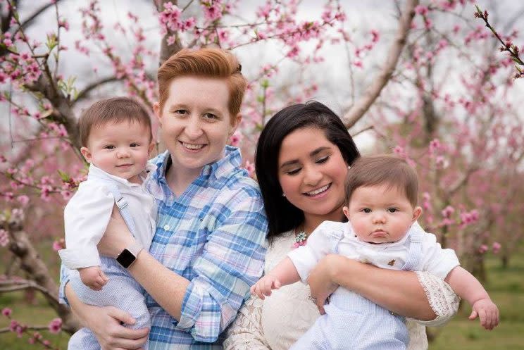 Kristina Rodriguez, left, pictured with her wife Liz and their twins, has spoken out about her sexual orientation being mischaracterized on a medical form. (Photo: Facebook)