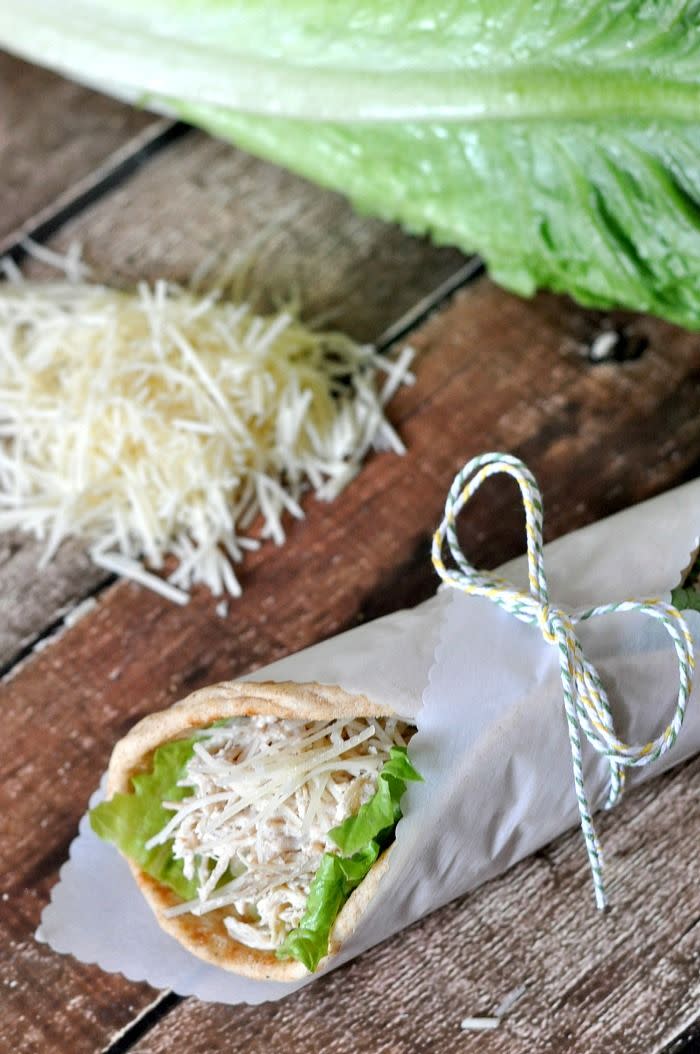 Crockpot Chicken Caesar Pitas