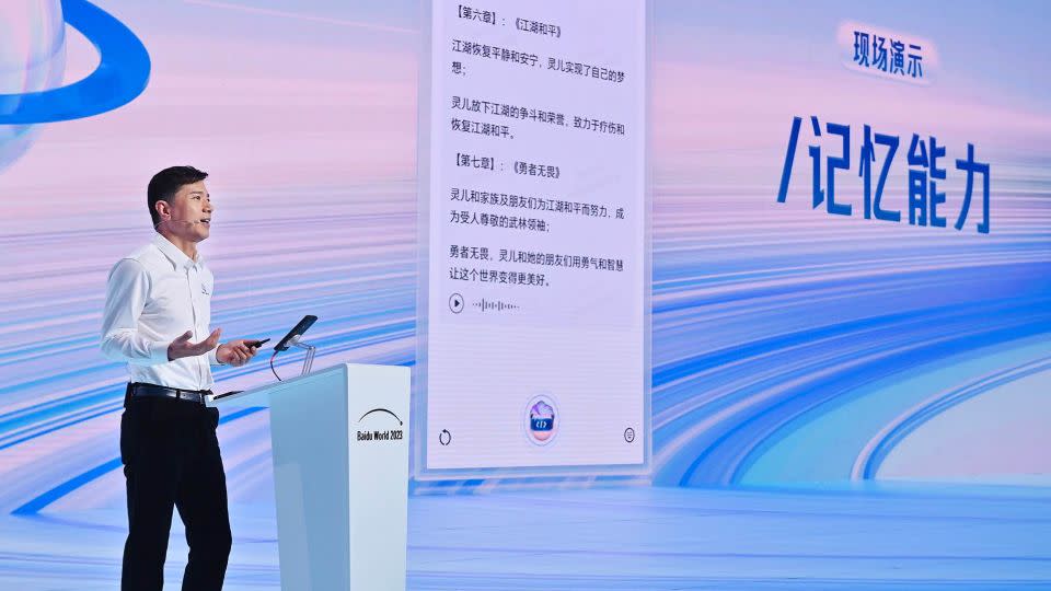 Baidu CEO Robin Li announcing an upgrade of ERNIE Bot, its generative AI chatbot. - Baidu