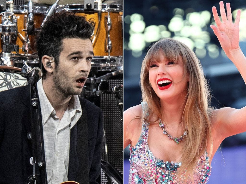 A composite image of Matty Healy and Taylor Swift.