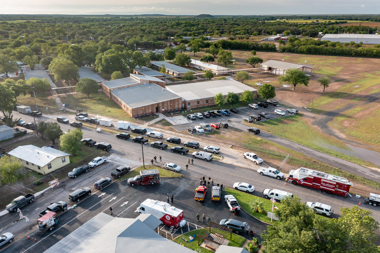 Image: Law enforcement at Robb Elementary School on May 25, 2022 where at least 21 people were killed on Tuesday in Uvalde, Texas. (Jordan Vonderhaar / Getty Images)