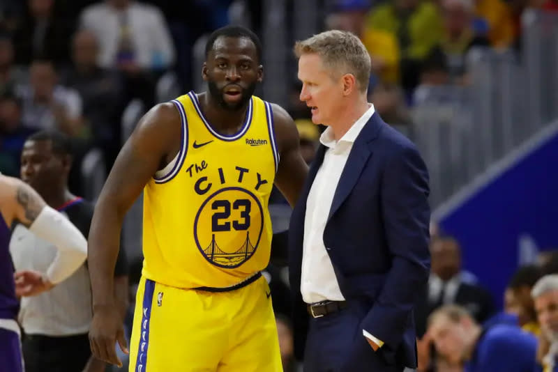 ▲Draymond Green曾表示在禁賽期間，與教頭Steve Kerr在自家庭院痛哭。（圖／美聯社／達志影像）