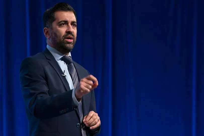 First Minister and SNP leader Humza Yousaf discusses the Independence Strategy Resolution during the second session at the SNP annual conference at The Event Complex Aberdeen (TECA) in Aberdeen.