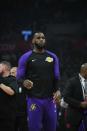 Jan 31, 2019; Los Angeles, CA, USA; Los Angeles Lakers forward LeBron James (23) warms-up before the game against the LA Clippers at Staples Center. Mandatory Credit: Richard Mackson-USA TODAY Sports