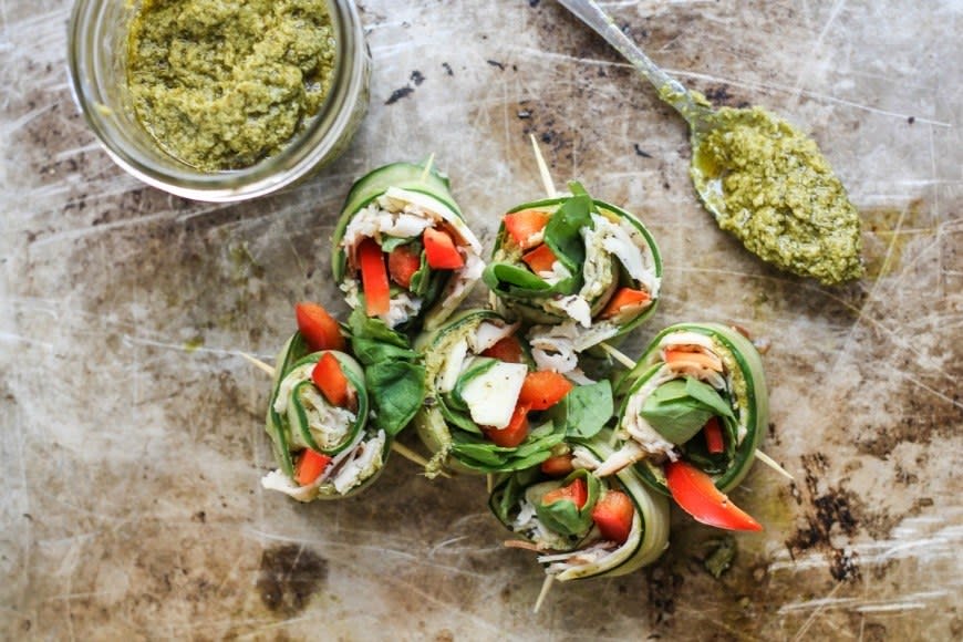 Pesto and Turkey Cucumber Roll-Ups from Ambitious Kitchen