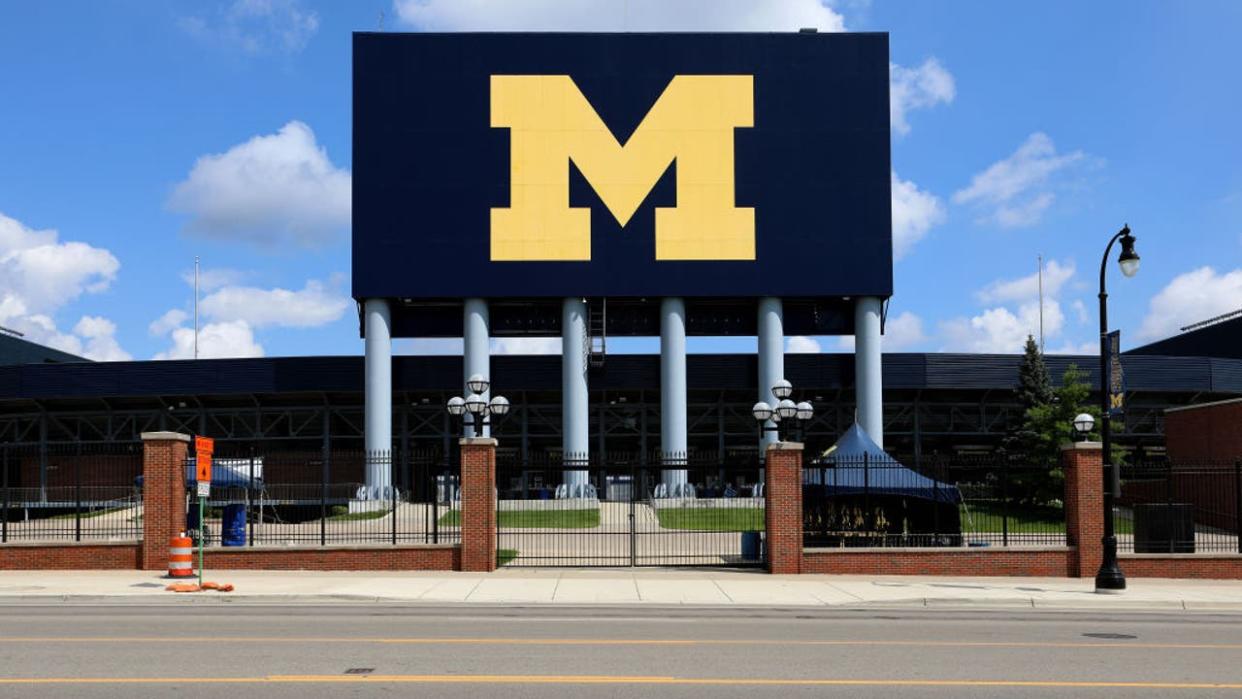 <div>ANN ARBOR, MI - JULY 30: Michigan Stadium, the largest stadium in the United States, and second largest stadium in the world, home of the Michigan Wolverines football team and women's lacrosse team in Ann Arbor, Michigan on July 30, 2019. (Photo By Raymond Boyd/Getty Images)</div>