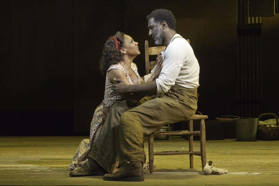 In this theater image released by Jeffrey Richards Associates, Audra McDonald, left, and Norm Lewis are shown in a scene from "The Gershwins' Porgy and Bess" in New York. (AP Photo/Jeffrey Richards Associates, Michael J. Lutch)