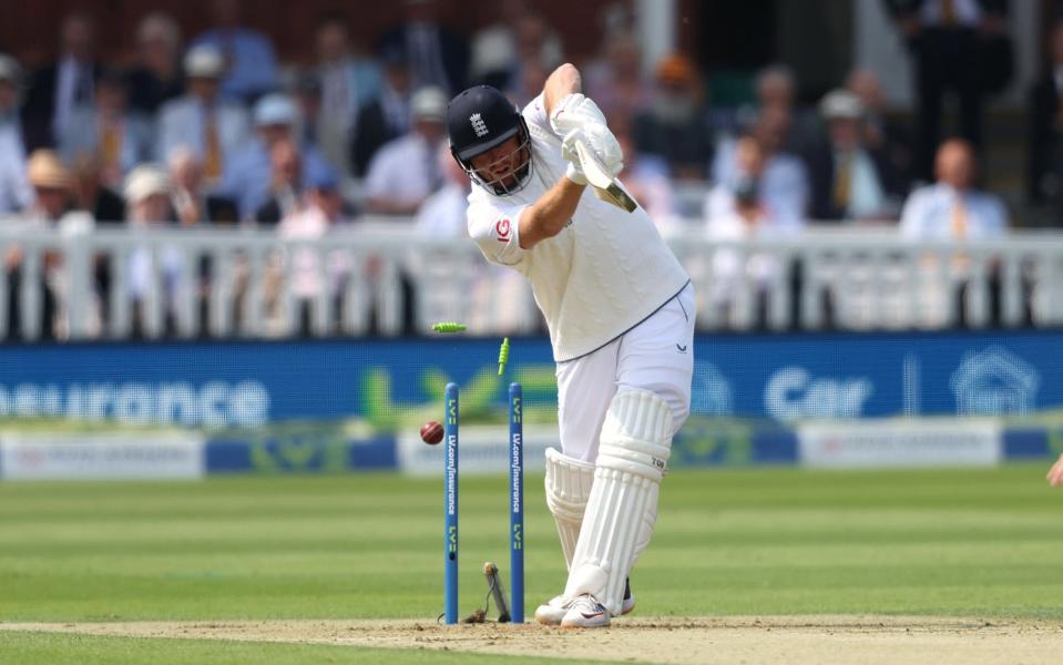 Anrich Nortje of South Africa bowls out Jonny Bairstow of England during the first LV - Getty Images