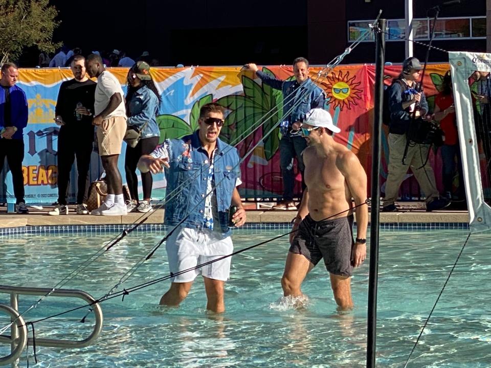 Rob Gronkowski takes part in a pool volleyball game at Gronk Beach.
